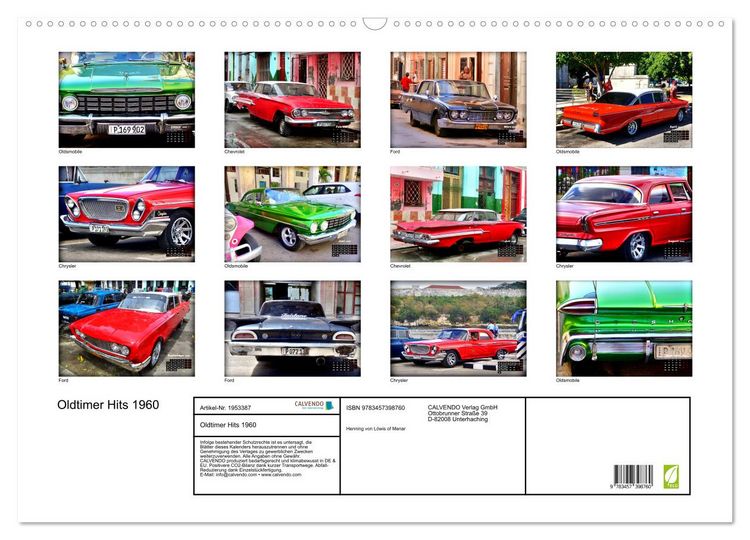 Produktbild: Oldtimer Hits 1960 (Wandkalender 2026 DIN A2 quer), CALVENDO Monatskalender
