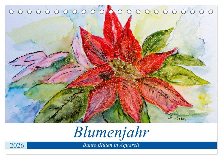 Produktbild: Blumenjahr - Bunte Bl&uuml;ten in Aquarell (Tischkalender 2026 DIN A5 quer), CALVENDO Monatskalender