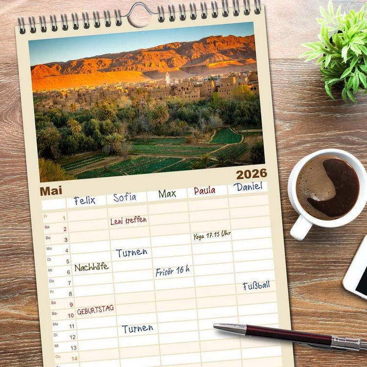Produktbild: Familienplaner 2026 - Marokko: Marrakesch, Atlas, Sahara, F&egrave;s mit 5 Spalten (Wandkalender, 21 x 45 cm) CALVENDO