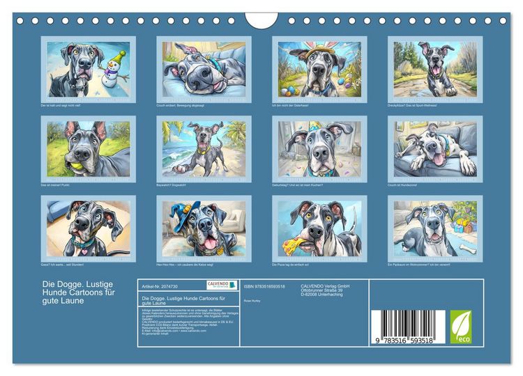 Produktbild: Die Dogge. Lustige Hunde Cartoons f&uuml;r gute Laune (Wandkalender 2026 DIN A4 quer), CALVENDO Monatskalender