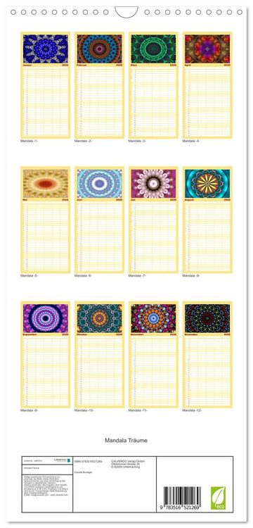 Produktbild: Familienplaner 2026 - Mandala Tr&auml;ume mit 5 Spalten (Wandkalender, 21 x 45 cm) CALVENDO