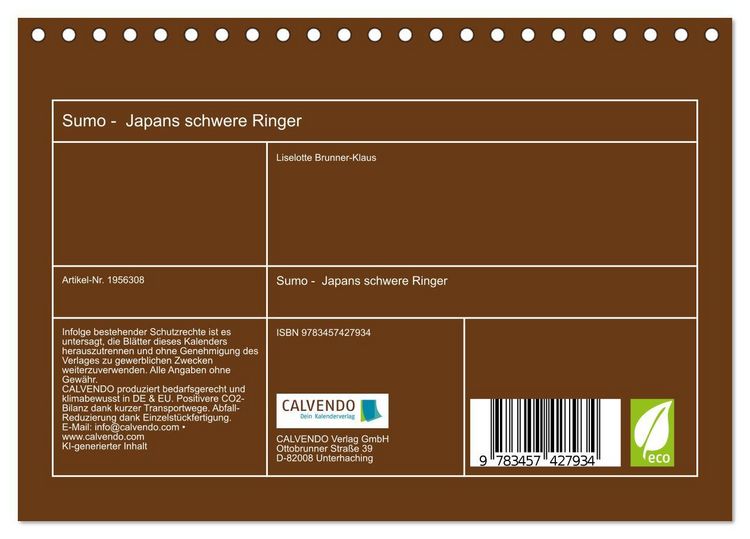 Produktbild: Sumo - Japans schwere Ringer (Tischkalender 2026 DIN A5 quer), CALVENDO Monatskalender