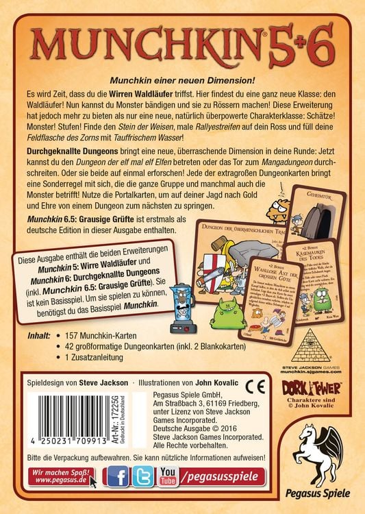 Produktbild: Pegasus - Munchkin 5+6+6.5, wirre Waldl&auml;ufer + Dungeons + gr. Gr&uuml;fte