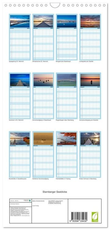 Produktbild: Familienplaner 2027 - Starnberger Seeblicke mit 5 Spalten (Wandkalender, 21 x 45 cm) CALVENDO