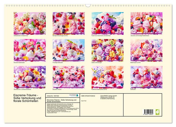 Produktbild: Eiscreme-Tr&auml;ume - S&uuml;&szlig;e Verlockung und florale Sch&ouml;nheiten (Wandkalender 2026 DIN A2 quer), CALVENDO Monatskalender