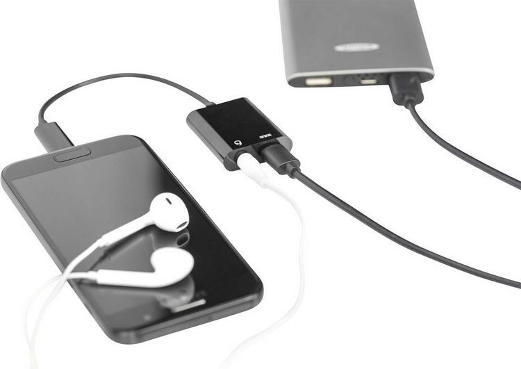 Produktbild: Digitus Audio Adapterkabel [1x USB-C&reg; Stecker - 2x USB-C&reg; Buchse, Klinkenbuchse 3.5 mm] AK-300400-002-S 20.00 cm Geschirmt, doppelt geschirmt