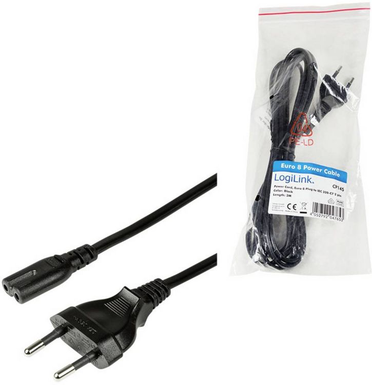 Produktbild: LogiLink Strom Anschlusskabel [1x Euro-Stecker - 1x Kleinger&auml;te-Buchse C7] 3.00 m Schwarz