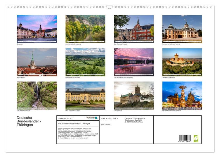 Produktbild: Deutsche Bundesl&auml;nder - Th&uuml;ringen (Wandkalender 2026 DIN A2 quer), CALVENDO Monatskalender