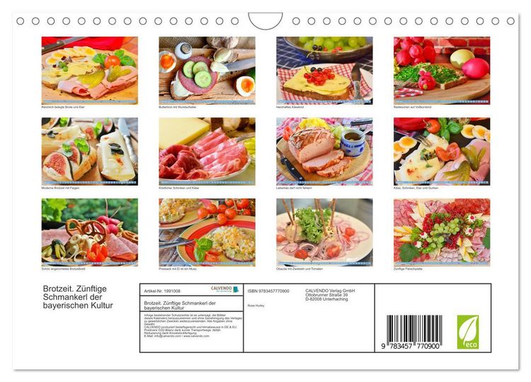 Produktbild: Brotzeit. Z&uuml;nftige Schmankerl der bayerischen Kultur (Wandkalender 2026 DIN A4 quer), CALVENDO Monatskalender
