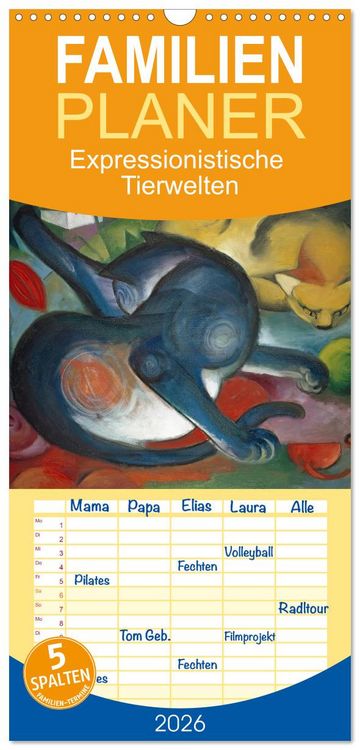 Produktbild: Familienplaner 2026 - Expressionistische Tierwelten mit 5 Spalten (Wandkalender, 21 x 45 cm) CALVENDO