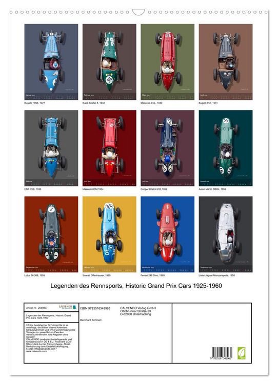 Produktbild: Legenden des Rennsports, Historic Grand Prix Cars 1925-1960 (Wandkalender 2026 DIN A2 hoch), CALVENDO Monatskalender
