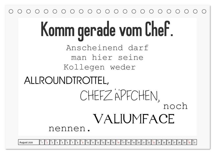 Produktbild: Typo-Kalender f&uuml;r das B&uuml;ro. Sarkasmus und fiese Spr&uuml;che (Tischkalender 2026 DIN A5 quer), CALVENDO Monatskalender