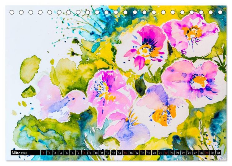 Produktbild: Blumenjahr - Bunte Bl&uuml;ten in Aquarell (Tischkalender 2026 DIN A5 quer), CALVENDO Monatskalender