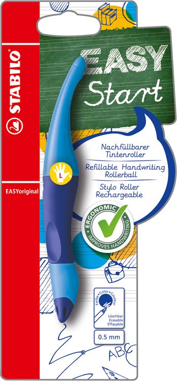 Produktbild: Ergonomischer Tintenroller f&uuml;r Linksh&auml;nder-STABILO EASYoriginal in dunkelblau/hellb.-Einzelstift-Schreibfarbe blau (l&ouml;schbar) -inkl. Patrone