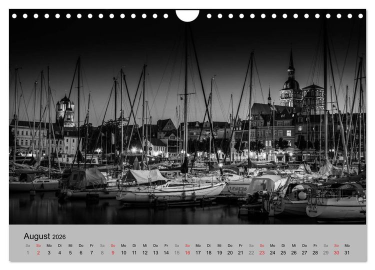 Produktbild: Hansestadt Stralsund bei Nacht (mit GPS-Koordinaten) (Wandkalender 2026 DIN A4 quer), CALVENDO Monatskalender