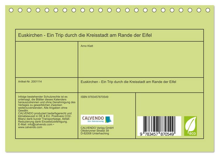 Produktbild: Euskirchen - Ein Trip durch die Kreisstadt am Rande der Eifel (Tischkalender 2026 DIN A5 quer), CALVENDO Monatskalender