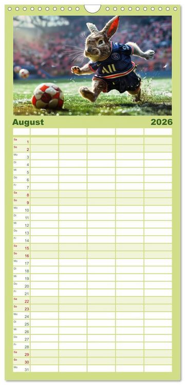 Produktbild: Familienplaner 2026 - Der tierisch lustige Fu&szlig;ballkalender mit 5 Spalten (Wandkalender, 21 x 45 cm) CALVENDO