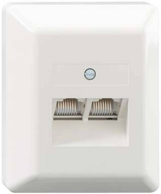 Produktbild: Rutenbeck UAE 2x8(8) Ap rw Netzwerkdose Aufputz Einsatz mit Zentralplatte und Rahmen CAT 3 Reinwei&szlig;