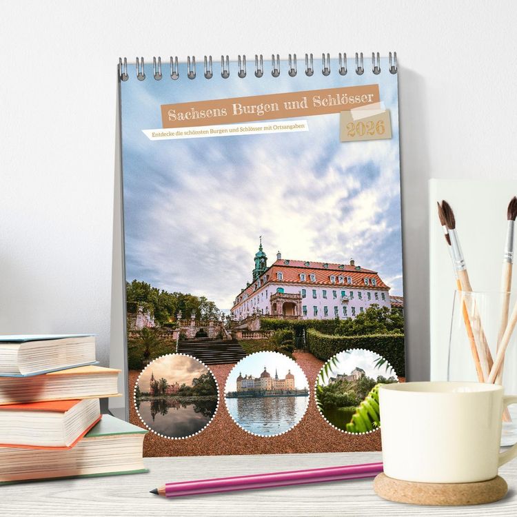 Produktbild: Sachsens Burgen und Schl&ouml;sser mit Ortsangaben (Tischkalender 2026 DIN A5 hoch), CALVENDO Monatskalender