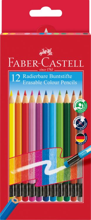 Produktbild: Faber-Castell Farbstifte radierbar, 12 Farben