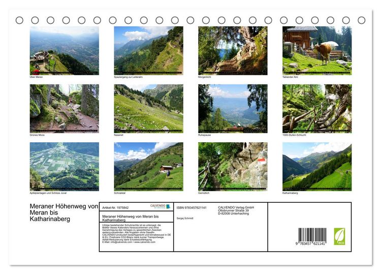 Produktbild: Meraner H&ouml;henweg von Meran bis Katharinaberg (Tischkalender 2026 DIN A5 quer), CALVENDO Monatskalender
