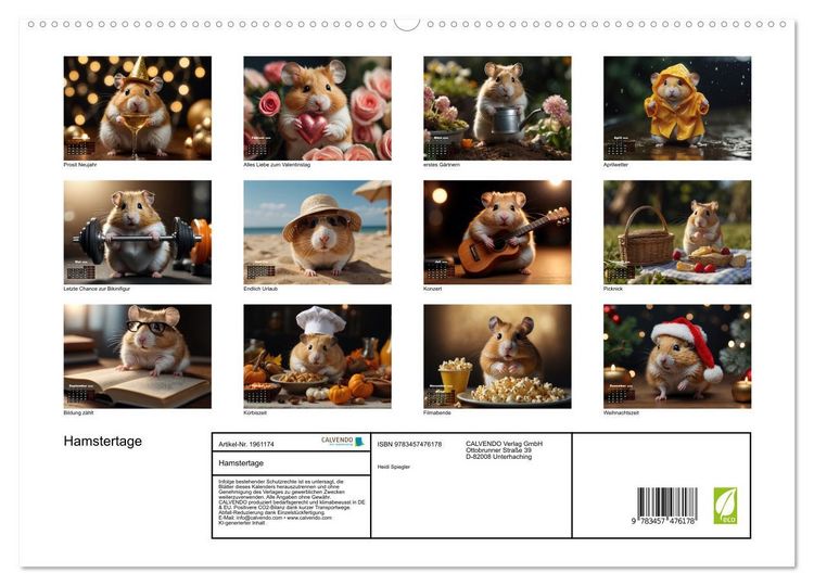 Produktbild: Hamstertage (hochwertiger Premium Wandkalender 2026 DIN A2 quer), Kunstdruck in Hochglanz