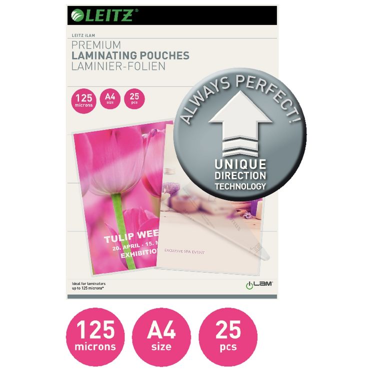 Produktbild: LEITZ Laminierfolien glasklar 125&micro; transparent DIN A4 25 St&uuml;ck