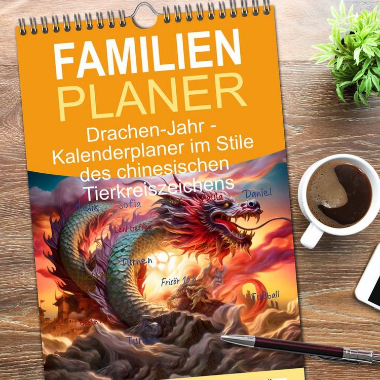 Produktbild: Familienplaner 2026 - Drachen-Jahr - Kalenderplaner im Stile des chinesischen Tierkreiszeichens mit 5 Spalten (Wandkalender, 21 x 45 cm) CALVENDO