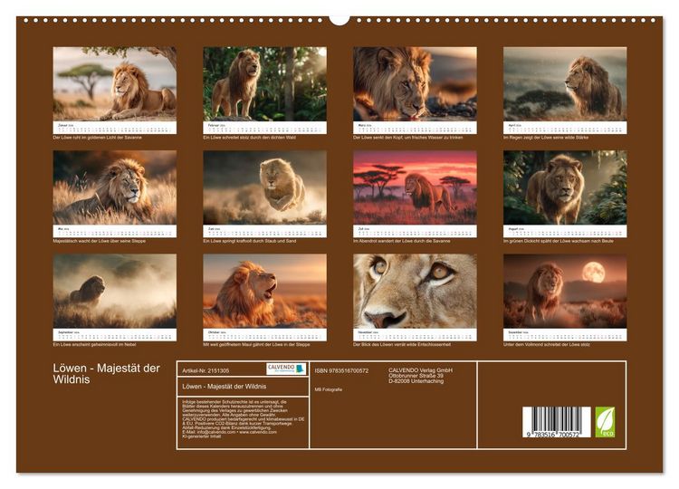 Produktbild: L&ouml;wen - Majest&auml;t der Wildnis (hochwertiger Premium Wandkalender 2026 DIN A2 quer), Kunstdruck in Hochglanz