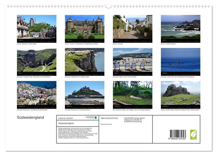 Produktbild: S&uuml;dwestengland (hochwertiger Premium Wandkalender 2026 DIN A2 quer), Kunstdruck in Hochglanz