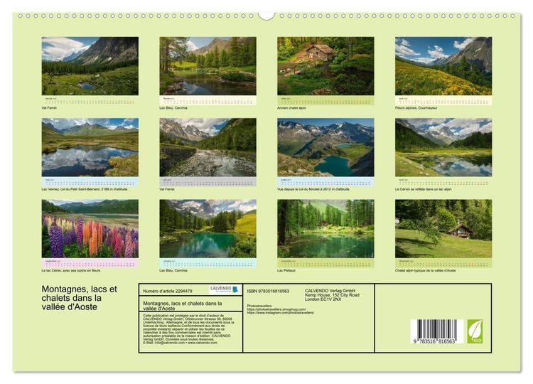 Produktbild: Montagnes, lacs et chalets dans la vall&eacute;e d'Aoste (Calendrier mural 2027 DIN A2 vertical) calendrier de bureau