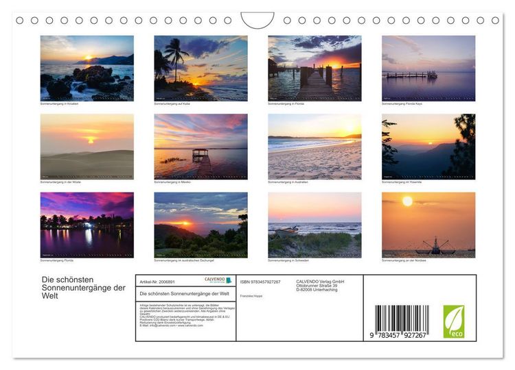 Produktbild: Die sch&ouml;nsten Sonnenunterg&auml;nge der Welt (Wandkalender 2026 DIN A4 quer), CALVENDO Monatskalender