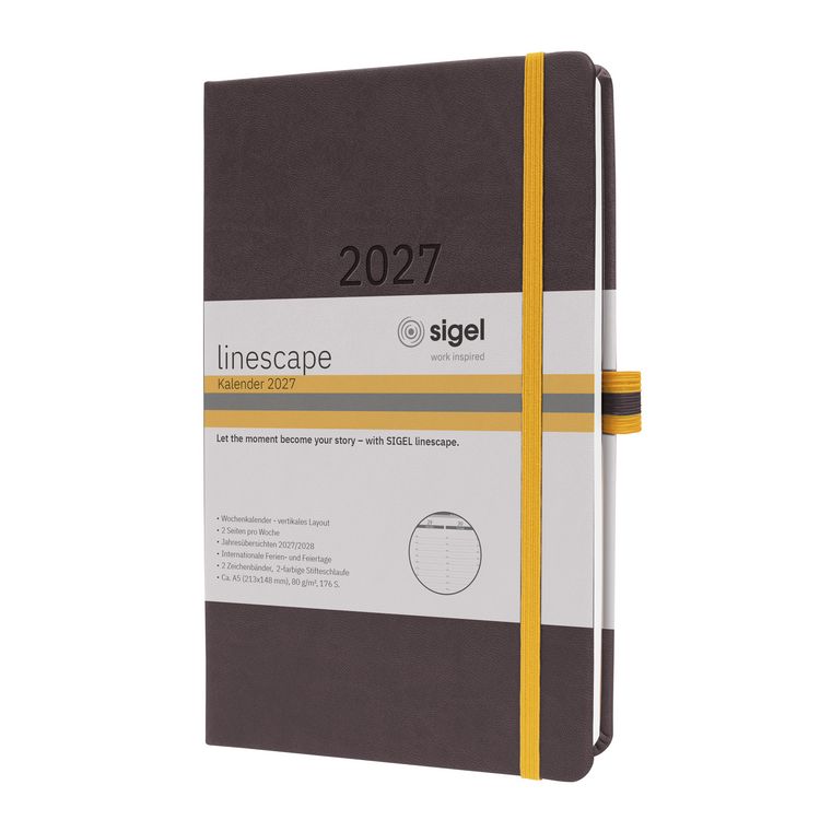 Produktbild: SIGEL L2707 Wochenkalender Linescape 2027 DE, ca. A5, Hardcover, dunkelgrau/gelb