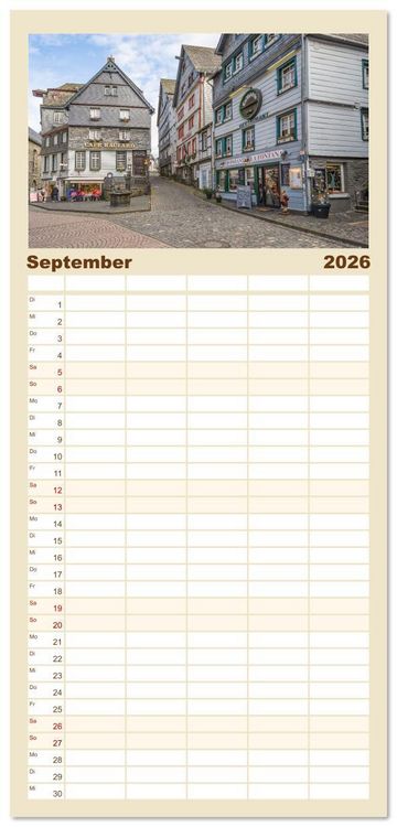 Produktbild: Familienplaner 2026 - Monschau Impressionen mit 5 Spalten (Wandkalender, 21 x 45 cm) CALVENDO