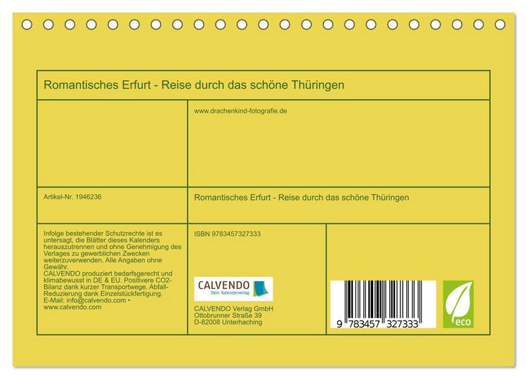 Produktbild: Romantisches Erfurt - Reise durch das sch&ouml;ne Th&uuml;ringen (Tischkalender 2026 DIN A5 quer), CALVENDO Monatskalender