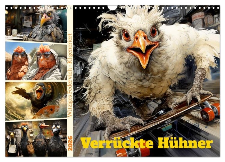 Produktbild: Verr&uuml;ckte H&uuml;hner (Wandkalender 2026 DIN A3 quer), CALVENDO Monatskalender