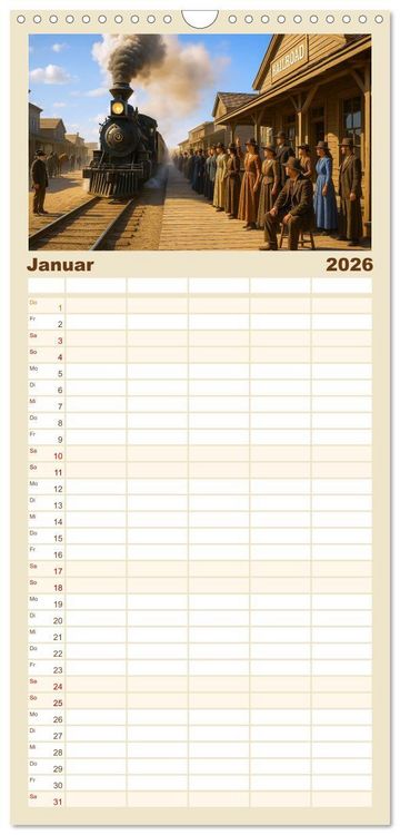 Produktbild: Familienplaner 2026 - Cowboy Alltag und Western Staub mit 5 Spalten (Wandkalender, 21 x 45 cm) CALVENDO