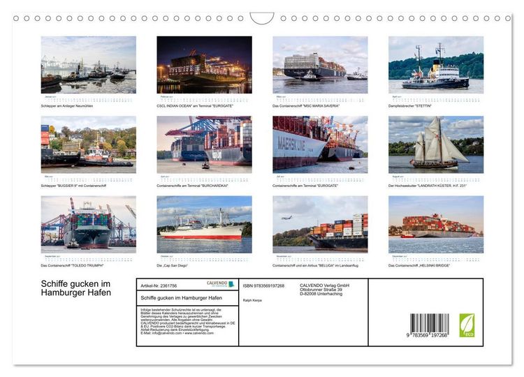 Produktbild: Schiffe gucken im Hamburger Hafen (Wandkalender 2027 DIN A3 quer), CALVENDO Monatskalender