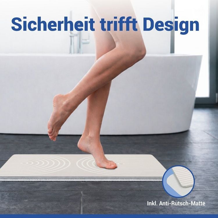 Produktbild: Diatomit Badematte Mod. Nazca Beige, 60 x 39 cm, schnelltrocknend und rutschsicher