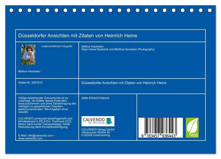 Produktbild: D&uuml;sseldorfer Ansichten mit Zitaten von Heinrich Heine (Tischkalender 2026 DIN A5 quer), CALVENDO Monatskalender