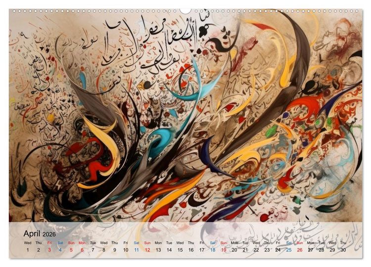 Produktbild: Arabic floating calligraphy as artwork (Wall Calendar 2026 DIN A2 landscape), CALVENDO 12 Month Wall Calendar