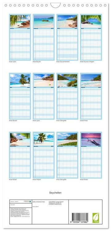 Produktbild: Familienplaner 2027 - Seychellen mit 5 Spalten (Wandkalender, 21 x 45 cm) CALVENDO