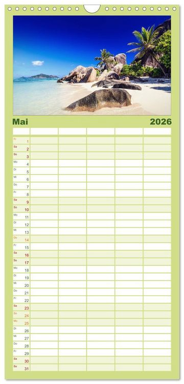 Produktbild: Familienplaner 2026 - Seychellen Traumstr&auml;nde im Paradies mit 5 Spalten (Wandkalender, 21 x 45 cm) CALVENDO
