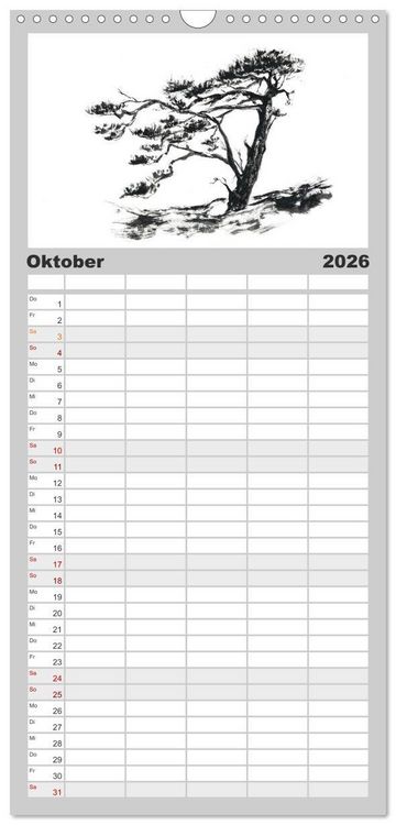 Produktbild: Familienplaner 2026 - Asiatische Tuschmalerei mit 5 Spalten (Wandkalender, 21 x 45 cm) CALVENDO