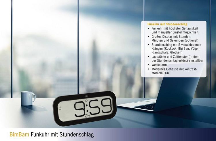 Produktbild: TFA Dostmann 60.4514.01 Funk Wanduhr 2.8mm x 32.1mm x 14mm Schwarz