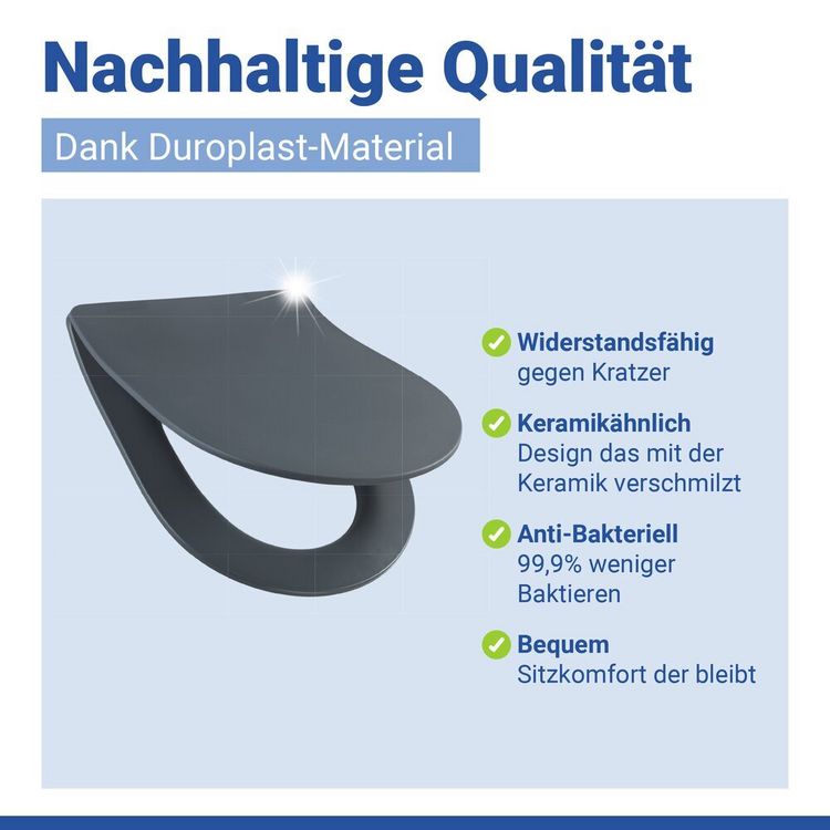 Produktbild: WC Sitz Mod. Sedilo Grau matt, Toilettendeckel in D-Form mit Absenkautomatik