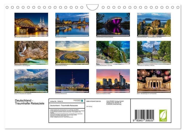 Produktbild: Deutschland - Traumhafte Reiseziele (Wandkalender 2026 DIN A4 quer), CALVENDO Monatskalender