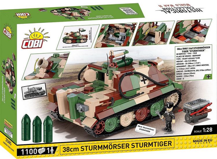 Produktbild: COBI Historical Collection 2585 - Sturmm&ouml;rser Sturmtiger 38cm, Panzer, WWII, 1:28 Bausatz, 1100 Klemmbausteine, 1 x Spielfigur