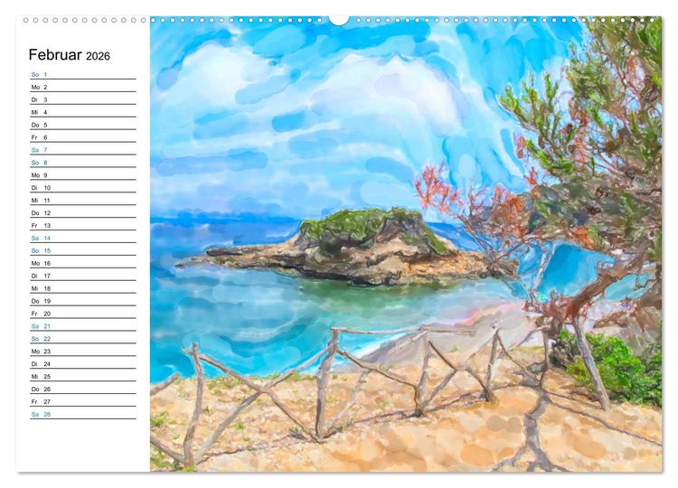 Produktbild: Mallorca - Impressionen in Aquarellfarben (hochwertiger Premium Wandkalender 2026 DIN A2 quer), Kunstdruck in Hochglanz