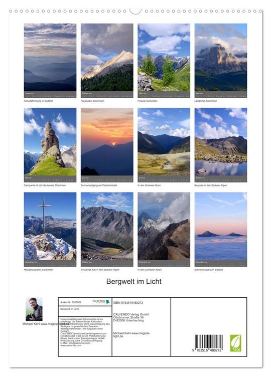 Produktbild: Bergwelt im Licht (hochwertiger Premium Wandkalender 2026 DIN A2 hoch), Kunstdruck in Hochglanz